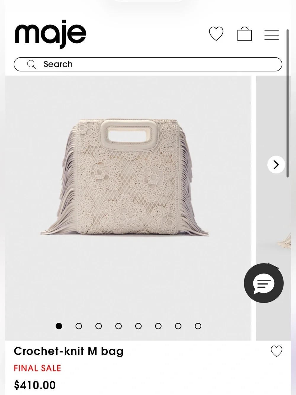 Maje Crochet-Knit Crossbody Bag in Cream with Fringe